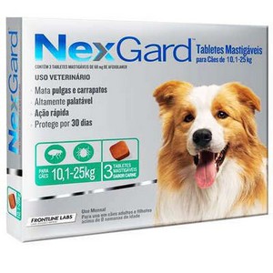 Antipulgas e Carrapatos Merial NexGard 68 mg para Cães de 10,1 a 25 Kg 