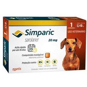Antipulgas Zoetis Simparic 20 mg para Cães 5,1 a 10 Kg