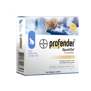 VERMÍFUGO PROFENDER SPOTON PARA GATOS DE 2,5 ATÉ 5KG 0,7ML